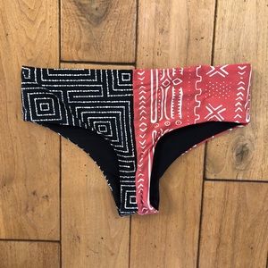 Roxy Black & Red Tribal Mid Waist Bikini Bottoms
